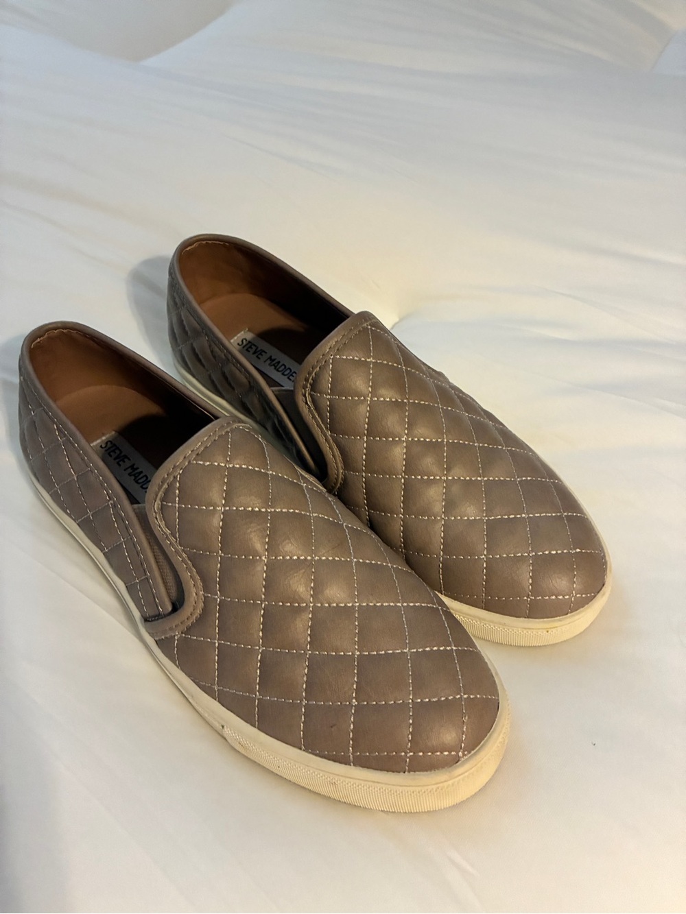 Steve Madden Quilted Slip-On Sneakers in Taupe Gray